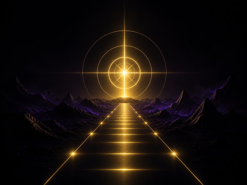 A clear illuminated path leading to a defined outcome